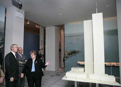 President Bush tours the Tribute WTC Visitor Center with Jennifer Adams, CEO of the September 11th Families Association, in New York City Sunday, September 10, 2006. Recently opened, the museum is located near Ground Zero. White House photo by Eric Draper