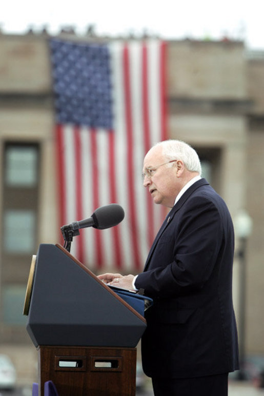 Vice President Dick Cheney delivers remarks at a Ceremony of Remembrance, Monday, September 11, 2006, at the Pentagon in Arlington, Va. to commemorate the fifth anniversary of the September 11th terrorist attacks. “We will never forget the day the war began, or the way the war began,” the Vice President said. “Our thoughts remain with the victims of 9/11. Our prayers remain with the families left behind.” White House photo by David Bohrer