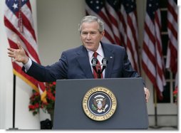 President George W. Bush holds a press conference in the Rose Garden Friday, Sept. 15, 2006.  White House photo by Eric Draper