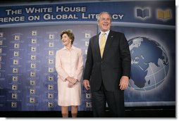 President George W. Bush and Laura Bush attend the White House Conference on Global Literacy at The New York Public Library in New York City Monday, September 18, 2006. The conference encourages international involvement and new partnerships to support literacy efforts. It highlights several UNESCO programs.  White House photo by Eric Draper