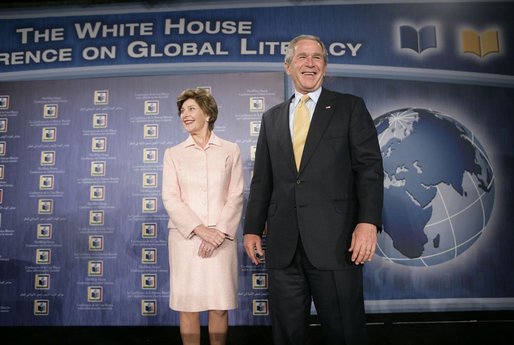 President George W. Bush and Laura Bush attend the White House Conference on Global Literacy at The New York Public Library in New York City Monday, September 18, 2006. The conference encourages international involvement and new partnerships to support literacy efforts. It highlights several UNESCO programs. White House photo by Eric Draper