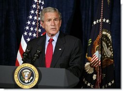 President George W. Bush remarks on an agreement reached with Senate Republicans regarding interrogation legislation during a visit to Orlando, Fla., Thursday, Sept. 21, 2006.  White House photo by Paul Morse