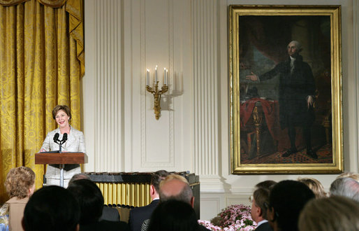 Mrs. Laura Bush addresses guests during the announcement of the President's Global Cultural Initiative in the East Room Monday, Sept. 25, 2006. "And one of the best ways we can deepen our friendships with the people of all countries is for us to better understand each other's cultures, by enjoying each other's literature, music, films and visual arts," said Mrs. Bush in her remarks. White House photo by Shealah Craighead