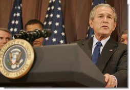 President George W. Bush addresses the audience Tuesday, Sept. 26, 2006, after signing into law S. 2590, the Federal Funding Accountability and Transparency Act of 2006, at the Dwight D. Eisenhower Executive Office Building.  White House photo by Kimberlee Hewitt