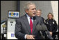 President George W. Bush stresses the importance of developing and using alternative fuels while speaking on energy issues Thursday, Sept. 28, 2006, during a visit to the Hoover Public Safety Center in Hoover, Ala. The city has just opened an alternative fueling station to provide E85 (ethanol) and biodiesel fuels for public agency vehicles. White House photo by Paul Morse