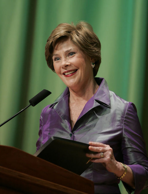 Mrs. Laura Bush welcomes guests to the 2006 National Book Festival Gala, an annual event of books and literature, Friday evening, Sept. 29, 2006 at the Library of Congress in Washington, D.C. White House photo by Paul Morse
