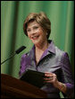 Mrs. Laura Bush welcomes guests to the 2006 National Book Festival Gala, an annual event of books and literature, Friday evening, Sept. 29, 2006 at the Library of Congress in Washington, D.C. White House photo by Paul Morse