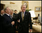 President George W. Bush welcomes Kazakhstan President Nursultan Nazarbayev to the Oval Office at the White House, Friday, Sept. 29, 2006. White House photo by Eric Draper