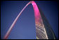 The Gateway Arch in St. Louis was illuminated in pink in honor of Breast Cancer Awareness Month during the Arch Lighting for Breast Cancer Awareness Thursday, Oct. 12, 2006. Mrs. Laura Bush delivered remarks and met with the audience members during the event. White House photo by Shealah Craighead
