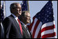 President George W. Bush with Secretary of Defense Donald Rumsfeld at the dedication of the United States Air Force Memorial in Arlington, Virginia on October 14, 2006. White House photo by Paul Morse