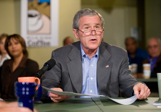 President George W. Bush delivers a live Radio Address from the Mile High Coffee shop in Englewood, Colorado, Saturday, Nov. 4, 2006. White House photo by Eric Draper