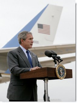 President George W. Bush delivers a statement on the verdict in the trial of Saddam Hussein in Waco, Texas, Sunday, Nov. 5, 2006. White House photo by Eric Draper