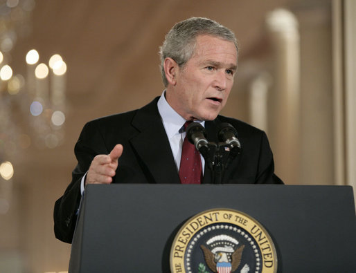 President George W. Bush makes remarks on Tuesday's election results during a nationally televised news conference Wednesday, Nov. 8, 2006, from the East Room of the White House. White House photo by Eric Draper