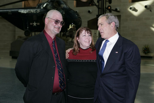 President George W. Bush meets with Dan and Deb Dunham, the parents of fallen U.S. Marine Corporal Jason Dunham of Scio, N.Y., Friday, Nov. 10, 2006 at the dedication ceremony of the National Museum of the Marine Corps in Quantico, Va. During the ceremony President Bush announced their son, who would have celebrated his 25th birthday Friday, will receive the Medal of Honor for his courageous actions in April 2004, when he gave his own life to protect his fellow Marines from the blast of an enemy grenade. White House photo by Paul Morse