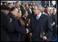 President George W. Bush greets Martin Luther King III and his sisters, Yolanda Denise King and Bernice Albertine King, Monday, Nov. 13, 2006, following President Bush’s speech at the groundbreaking ceremony for the Martin Luther King Jr. National Memorial on the National Mall in Washington, D.C. White House photo by Eric Draper