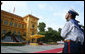 As President George W. Bush and President Nguyen Minh Triet of Vietnam view from a canopy, an honor guard stands at attention Friday, Nov. 17, 2006, during the arrival ceremony at Hanoi's Presidential Palace. White House photo by Paul Morse