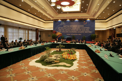 President George W. Bush participates in a meeting the Southeast Asian leaders Saturday, Nov. 18, 2006, at the International Convention Center in Hanoi. White House photo by Eric Draper