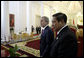 President George W. Bush and President Susilo Bambang Yudhoyono of Indonesia, walk to the podium for a joint press availability Monday, Nov. 20, 2006, at the Bogor Palace in Bogor, Indonesia. The Presidents reaffirmed the strength and vitality of their bilateral relationship, and recognized the special and enduring bonds between the two countries and their people. White House photo by Eric Draper