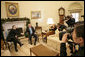 President George W. Bush meets with Prime Minister Tony Blair of the United Kingdom in the Oval Office Thursday, Dec. 7, 2006. After the meeting, the two leaders participated in a joint news conference to discuss the war on terror. White House photo by Eric Draper