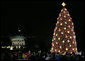 Crowds on the Ellipse in Washington, D.C., watch the annual lighting of the National Christmas Tree, attended by President George W. Bush and Laura Bush, Thursday evening, Dec. 7, 2006, during the 2006 Christmas Pageant of Peace. White House photo by Paul Morse
