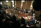President George W. Bush meets with the Bicameral Congressional leadership in the Cabinet Room Friday, Dec. 8, 2006. "I assured the leaders that the White House door will be open when the new Congress shows up. And I think we ought to meet on a regular basis; I believe there's consensus for that," said the President in a statement to the press.  White House photo by Eric Draper