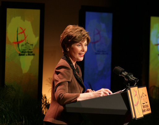 Mrs. Laura Bush addresses her remarks at the first-ever White House Summit on Malaria, Thursday, Dec. 14, 2006, at the National Geographic Society in Washington, D.C. The President’s Malaria Initiative, a five-year $1.2 billion program to eradicate malaria in 15 countries, announced at the summit that it will launch a further $30 million Malaria Communities Program to build independent, sustainable malaria-control projects in Africa. White House photo by Shealah Craighead