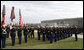 Secretary of Defense Donald Rumsfeld reviews the troops Friday, Dec. 15, 2006, during an Armed Forces Full Honor Review in his honor at the Pentagon. The Secretary, who has served since 2001, told the audience that he will remember "all those courageous folks that I have met deployed in the field; those in the military hospitals that we visited; and I will remember the fallen, and I will particularly remember their families from whom I have drawn inspiration." White House photo by Paul Morse