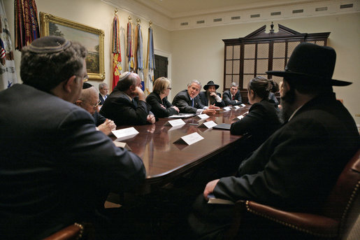 President George W. Bush meets with Jewish leaders from the higher education community in the Roosevelt Room Monday, Dec. 18, 2006. White House photo by Eric Draper