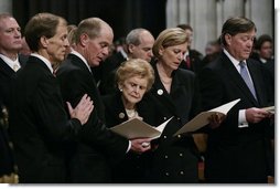 Former first lady Betty Ford is joined by her children, from left, Michael Ford, Steven Ford, Susan Ford Bales and John Ford at the State Funeral service for former President Gerald R. Ford, Tuesday, Jan. 2, 2007, at the National Cathedral in Washington, D.C.  White House photo by Eric Draper