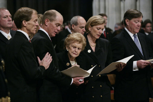 Former first lady Betty Ford is joined by her children, from left, Michael Ford, Steven Ford, Susan Ford Bales and John Ford at the State Funeral service for former President Gerald R. Ford, Tuesday, Jan. 2, 2007, at the National Cathedral in Washington, D.C. White House photo by Eric Draper