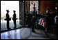 Military pallbearers prepare to carry the casket of former President Gerald R. Ford into the nave of the National Cathedral for the former president's State Funeral service in Washington, D.C., Tuesday, January 2, 2007. White House photo by David Bohrer