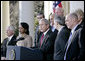 President George W. Bush addresses reporters as he stands with members of his Cabinet in the Rose Garden at the White House, Wednesday, Jan. 3, 2007, following the first Cabinet meeting of 2007. White House photo by Eric Draper