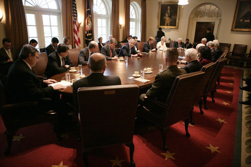 President George W. Bush meets with Republican members of the House of Representatives in the Cabinet Room, Tuesday, January 9, 2007, at the White House. White House photo by Eric Draper