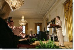 Mrs. Laura Bush speaks during the Coming Up Taller Award Ceremony in the East Room Monday, Jan. 22, 2007. Each year, the Coming Up Taller Awards recognize and reward excellence in community arts and humanities programs for underserved children and youth. “Helping young people build the knowledge and the self-confidence they need to lead successful lives is at the heart of President Bush’s Helping America’s Youth Initiative,” said Mrs. Bush. White House photo by Shealah Craighead