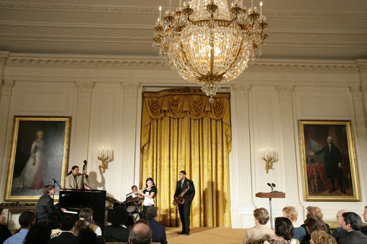 The Junior Jazzers perform during the Coming Up Taller Award Ceremony in the East Room Monday, Jan. 22, 2007. Each year, the Coming Up Taller Awards recognize and reward excellence in community arts and humanities programs for underserved children and youth. White House photo by Shealah Craighead