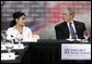 President George W. Bush speaks with Esmerelda Wergin, who works as a waitress in Overland Park, Mo., about how hard it is to maintain insurance for her family during a roundtable discussion on health care initiatives at the Saint Luke’s-Lee’s Summit hospital in Lee’s Summit, Mo., Thursday, Jan 25, 2007. Under the new health care initiatives offered in President Bush’s State of the Union address, Wergin would save over two thousand dollars, making insurance for her family more attainable. White House photo by Eric Draper