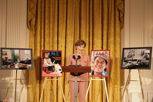 Mrs. Laura Bush speaks at the presentation of the Hugh S. Sidey Scholarship in print journalism in the East Room Friday, Jan. 26, 2007. The scholarship is named for Time Magazine correspondent Hugh Sidey and was presented to Fred Love, a journalism student at Iowa State University. White House photo by Shealah Craighead