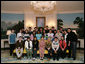 Mrs. Laura Bush poses for a photo with Youth Ambassadors representing Brazil, Chile, Argentina, Uruguay and Paraguay, Friday, Jan. 26, 2006, during their visit to the White House. The Youth Ambassadors program was initiated by the U.S. Embassy in Brazil, as part of a cultural and educational exchange for students with academic excellence and leadership abilities from Latin America to visit the United States. White House photo by Shealah Craighead