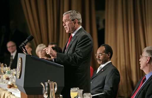 President George W. Bush speaks at the National Prayer Breakfast in Washington, D.C., Thursday, Feb. 1, 2007. Laura Bush, not pictured, also attended the event. White House photo by Eric Draper