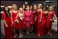 Mrs. Laura Bush joins celebrity models participating in the Red Dress Collection Celebrity Fashion Show Friday, Feb. 2, 2007, during Fashion Week in New York to raise awareness of heart disease and the importance of heart health for women. Standing with Mrs. Bush are, from left: Danica Patrick, Mary Hart, Kristin Chenoweth, Camilla Belle, Natalie Morales, Jane Krakowski, Paula Zahn, Angela Bassett and Kelly Ripa. White House photo by Shealah Craighead