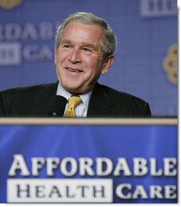 President George W. Bush participates in a question and answer discussion on health care initiatives Wednesday, Feb. 21, 2007, at the Chattanooga Convention Center in Chattanooga, Tenn.  White House photo by Paul Morse