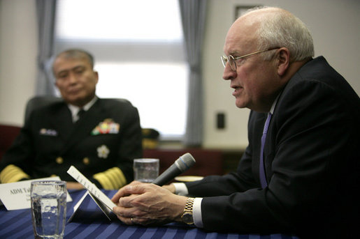 Vice President Dick Cheney delivers a statement during a meeting Wednesday, Feb. 21, 2007, with senior U.S. and Japanese military personnel at Yokosuka Naval Base in Tokyo. White House photo by David Bohrer