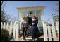 Mrs. Laura Bush talks with Mayor Connie Moran during a tour of Katrina Cottages, Thursday, Feb. 22, 2007 in Ocean Springs, Miss., the quaint, colorful and quickly built cottages for post-Katrina living. White House photo by Shealah Craighead