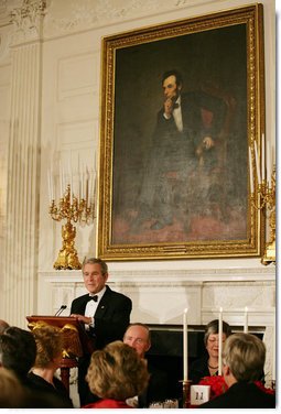 President George W. Bush addresses his remarks during the State Dinner in honor of the Nation’s Governors at the White House, Sunday evening, Feb. 25, 2007.  White House photo by Shealah Craighead