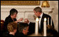 President George W. Bush offers a toast to Arizona Governor Janet Napolitano at the White House Sunday evening, Feb. 25, 2007, during the State Dinner in honor of the Nation’s Governors. White House photo by Shealah Craighead