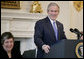 President George W. Bush addresses the National Governors Association in the State Dining Room of the White House, Monday, Feb. 26, 2007. National Governors Association chairwoman, Arizona Gov. Janet Napolitano, is seen at left. White House photo by Eric Draper