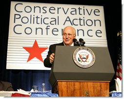 Vice President Dick Cheney delivers the keynote address to the 34th Annual Conservative Political Action Conference in Washington, Thursday, March 1, 2007.  White House photo by David Bohrer