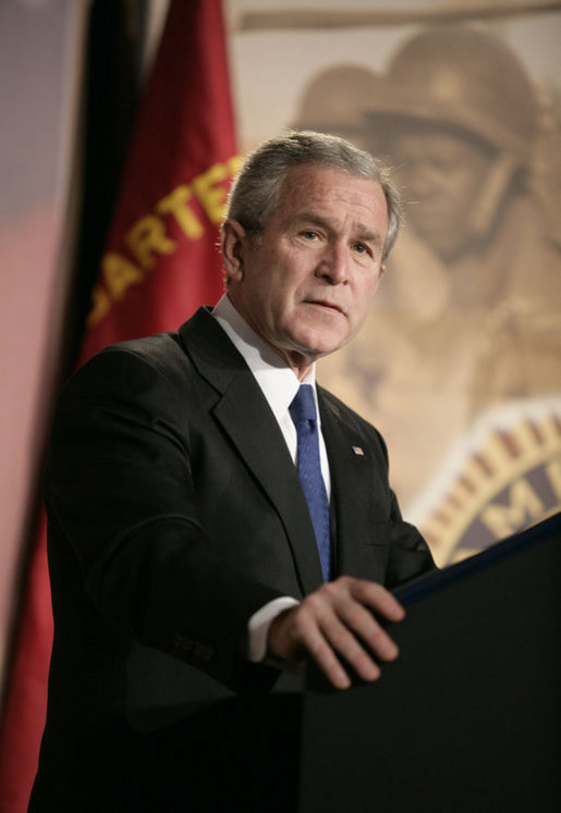 President George W. Bush addresses the American Legion 47th National Conference, Tuesday, March 6, 2007, in Washington, D.C. President Bush in his address said, "You know America can overcome any challenge or any difficulty. You know America's brightest days are still ahead. And you know that nothing we say here -- no speech, or vote, or resolution in the United States Congress -- means more to the future of our country than the men and women who wake up every morning and put on the uniform of our country and defend the United States of America." White House photo by Eric Draper
