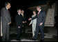 President George W. Bush and Mrs. Laura Bush are welcomed on their arrival to Guarulhos International Airport by Brazil Ambassador to the U.S., Antonio de Aquiar Patriota, center, and U.S. Ambassador to Brazil, Clifford Sobel, right, in Sao Paulo, Brazil, March 8, 2007, the first stop in their week-long trip to Latin America. White House photo by Eric Draper