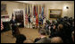 On the fourth anniversary of the invasion of Iraq, President George W. Bush delivers a statement Monday, March 19, 2007, to the media in the Roosevelt Room of the White House. "It can be tempting to look at the challenges in Iraq, and conclude our best option is to pack up and go home," said the President. "That may be satisfying in the short run, but I believe the consequences for American security would be devastating." White House photo by Eric Draper